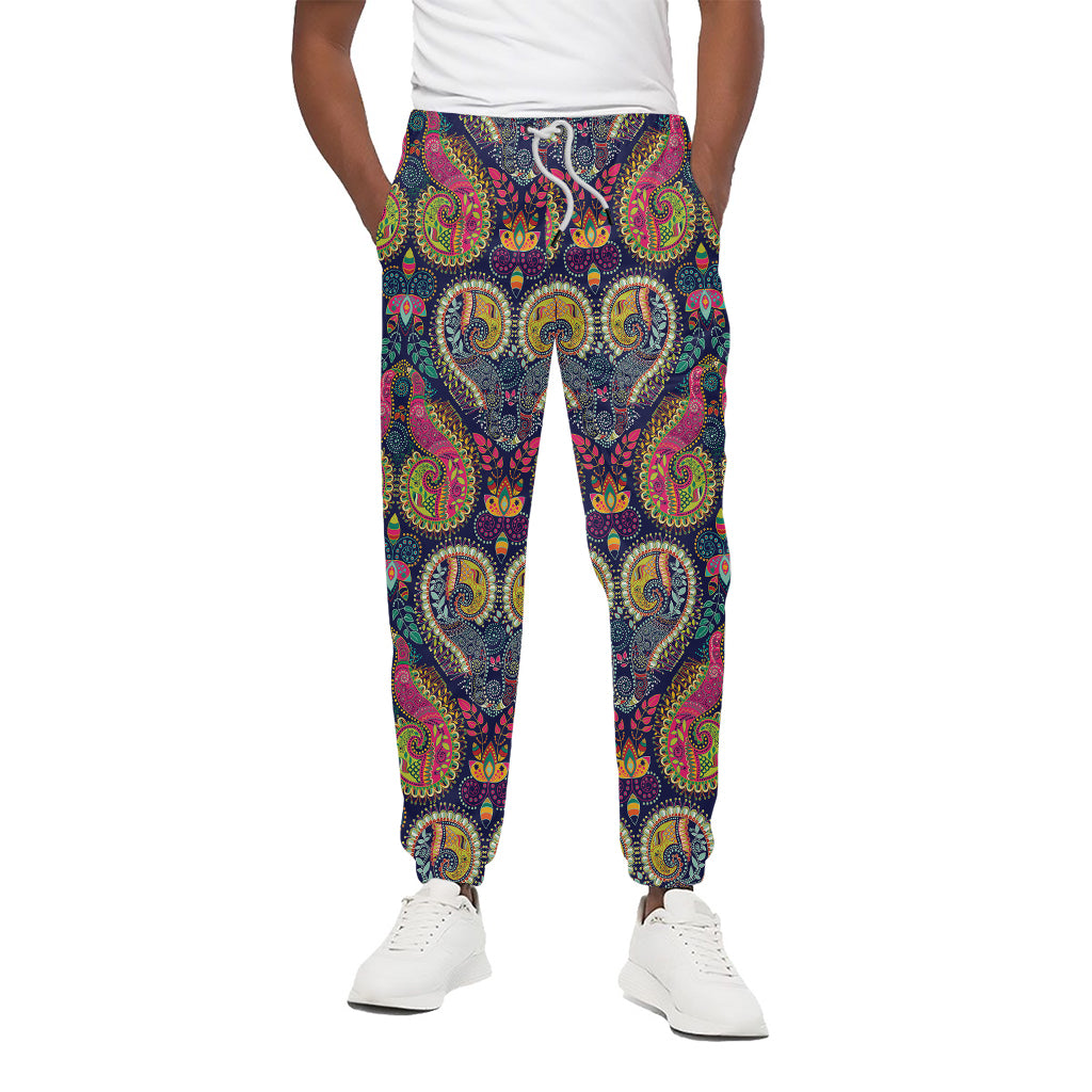 Colorful Boho Paisley Pattern Print Cotton Pants