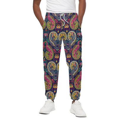Colorful Boho Paisley Pattern Print Cotton Pants