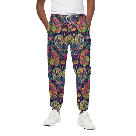 Colorful Boho Paisley Pattern Print Cotton Pants