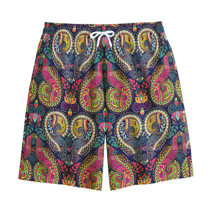 Colorful Boho Paisley Pattern Print Cotton Shorts