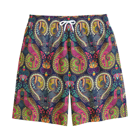 Colorful Boho Paisley Pattern Print Cotton Shorts