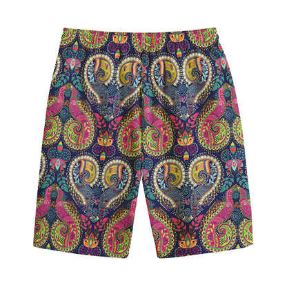 Colorful Boho Paisley Pattern Print Cotton Shorts