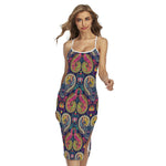 Colorful Boho Paisley Pattern Print Cross Back Cami Dress