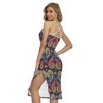 Colorful Boho Paisley Pattern Print Cross Back Cami Dress