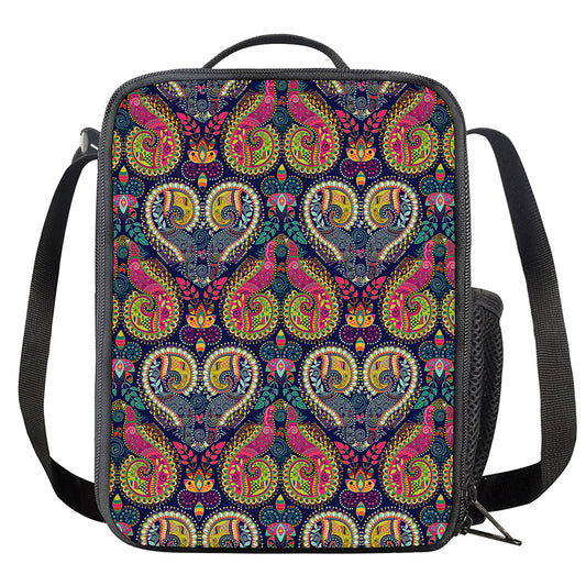 Colorful Boho Paisley Pattern Print Crossbody Lunch Bag
