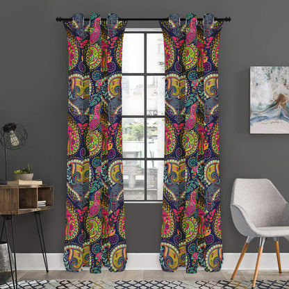 Colorful Boho Paisley Pattern Print Curtain