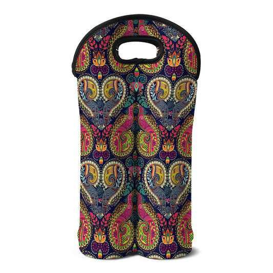 Colorful Boho Paisley Pattern Print Double Neoprene Wine Tote
