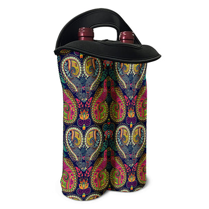 Colorful Boho Paisley Pattern Print Double Neoprene Wine Tote