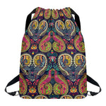 Colorful Boho Paisley Pattern Print Drawstring Backpack