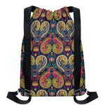 Colorful Boho Paisley Pattern Print Drawstring Backpack