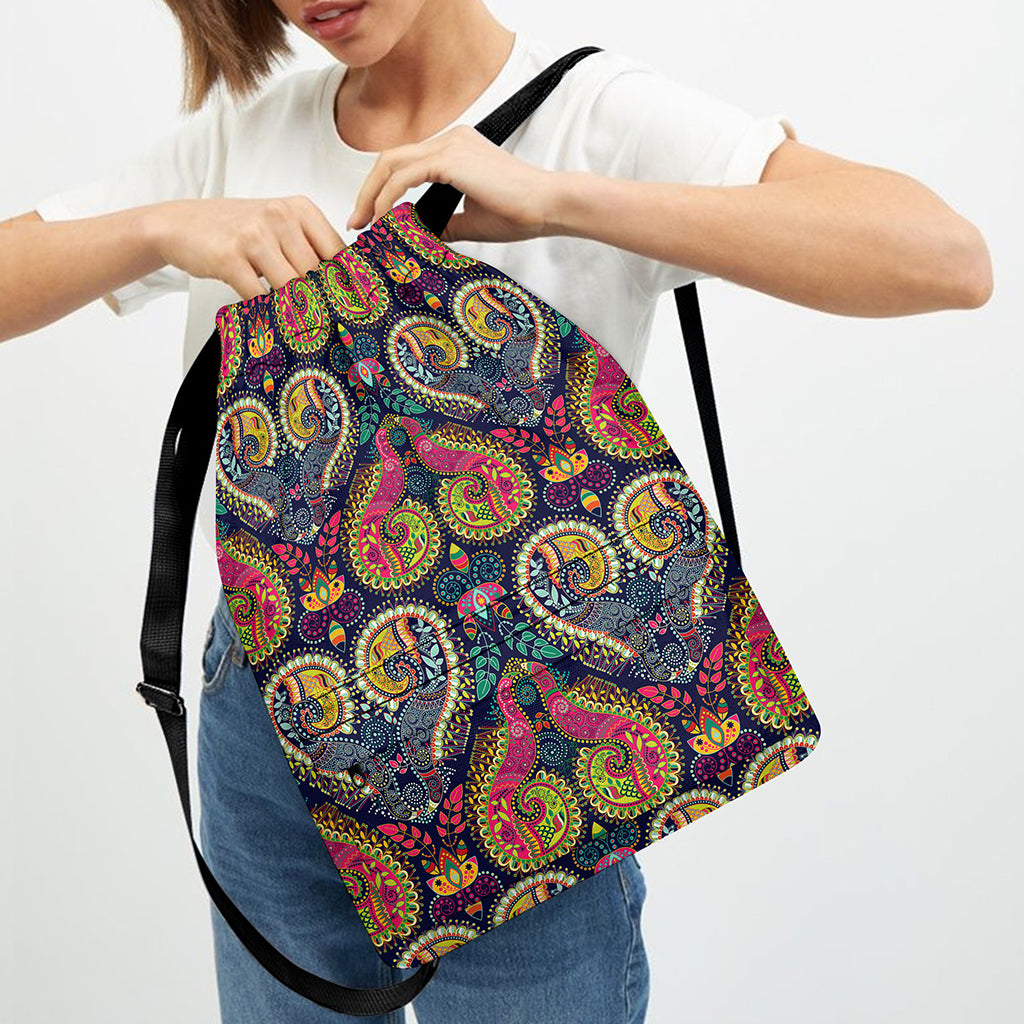 Colorful Boho Paisley Pattern Print Drawstring Backpack