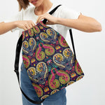 Colorful Boho Paisley Pattern Print Drawstring Backpack