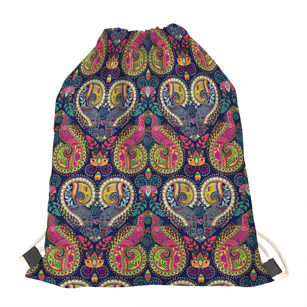 Colorful Boho Paisley Pattern Print Drawstring Bag