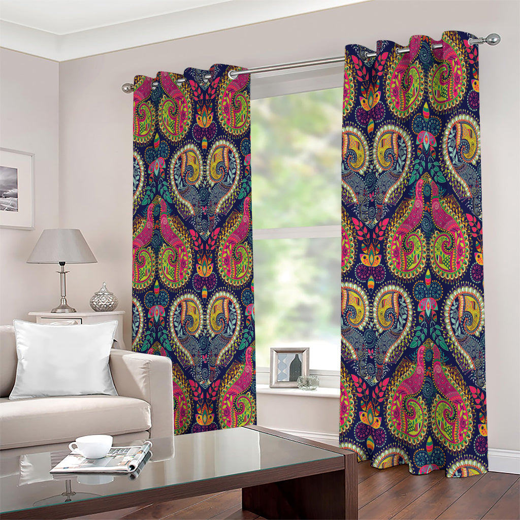 Colorful Boho Paisley Pattern Print Extra Wide Grommet Curtains