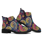 Colorful Boho Paisley Pattern Print Flat Ankle Boots