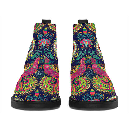 Colorful Boho Paisley Pattern Print Flat Ankle Boots