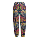 Colorful Boho Paisley Pattern Print Fleece Lined Knit Pants