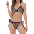 Colorful Boho Paisley Pattern Print Halter Scoop Tie Side Bikini