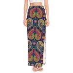 Colorful Boho Paisley Pattern Print High Slit Maxi Skirt