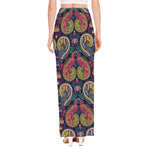 Colorful Boho Paisley Pattern Print High Slit Maxi Skirt