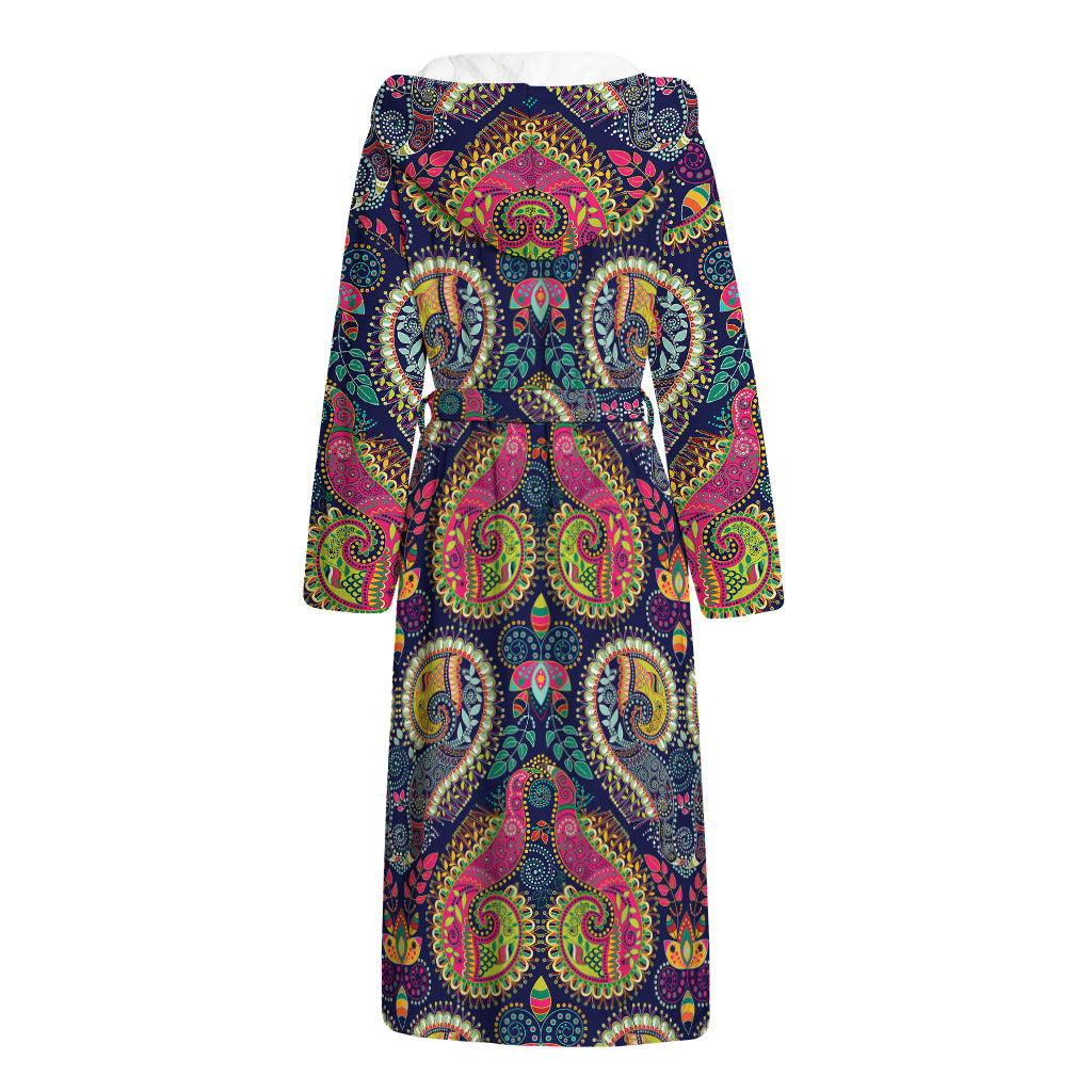 Colorful Boho Paisley Pattern Print Hooded Bathrobe