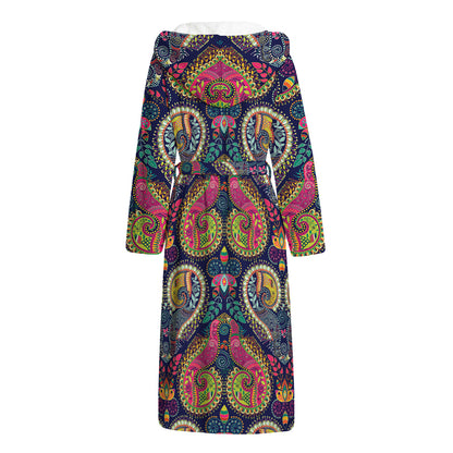Colorful Boho Paisley Pattern Print Hooded Bathrobe