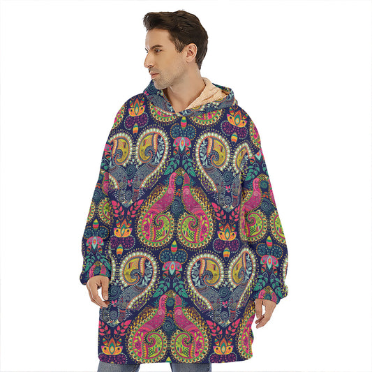 Colorful Boho Paisley Pattern Print Hoodie Blanket