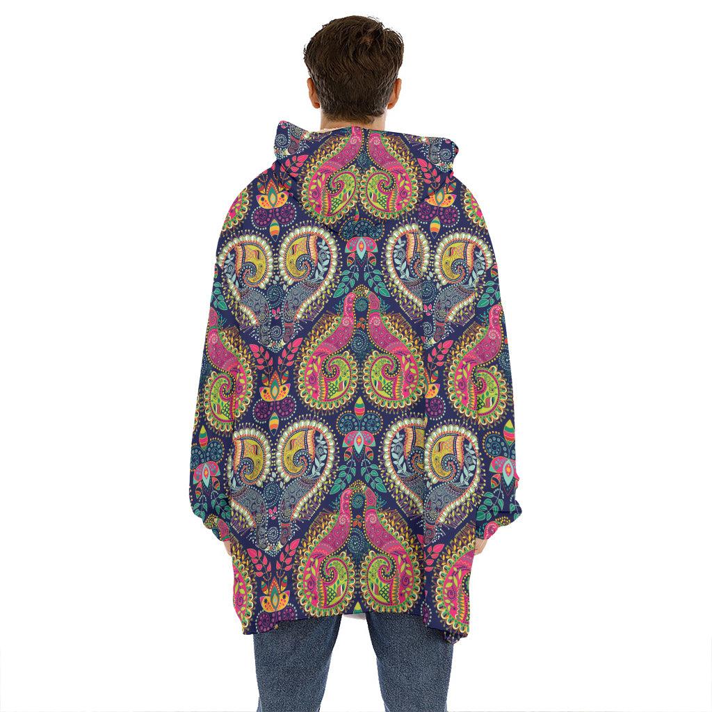 Colorful Boho Paisley Pattern Print Hoodie Blanket