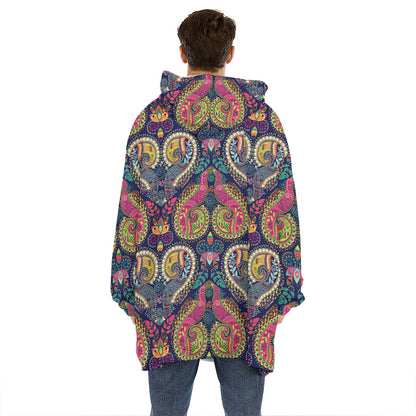 Colorful Boho Paisley Pattern Print Hoodie Blanket