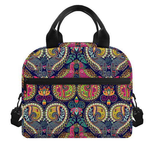 Colorful Boho Paisley Pattern Print Insulated Lunch Bag