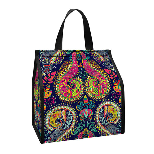 Colorful Boho Paisley Pattern Print Insulated Lunch Tote