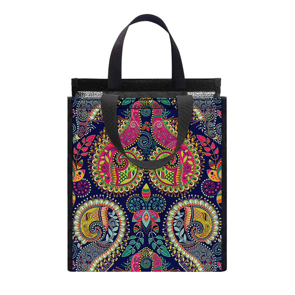 Colorful Boho Paisley Pattern Print Insulated Lunch Tote