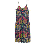Colorful Boho Paisley Pattern Print Jersey Midi Cami Dress