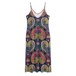 Colorful Boho Paisley Pattern Print Jersey Midi Cami Dress
