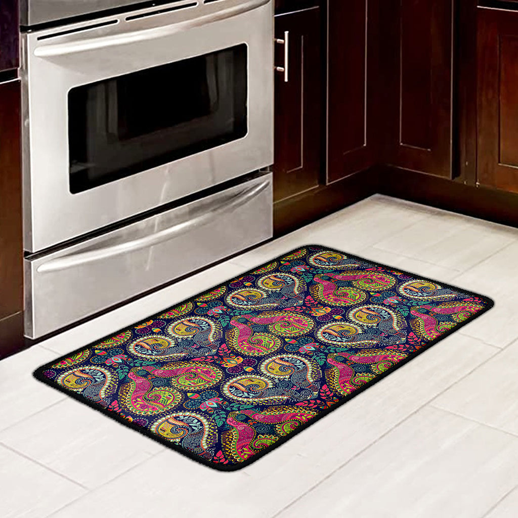 Colorful Boho Paisley Pattern Print Kitchen Mat