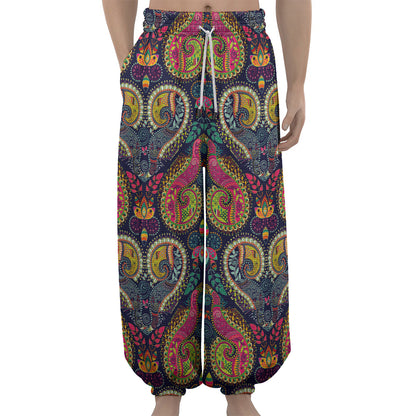 Colorful Boho Paisley Pattern Print Lantern Pants