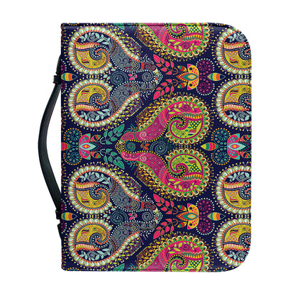Colorful Boho Paisley Pattern Print Leather Bible Cover