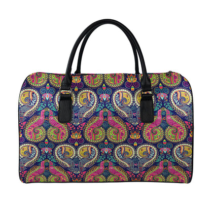 Colorful Boho Paisley Pattern Print Leather Duffle Bag