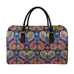 Colorful Boho Paisley Pattern Print Leather Duffle Bag