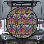 Colorful Boho Paisley Pattern Print Leather Spare Tire Cover