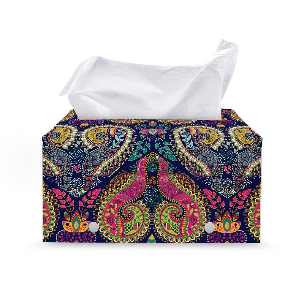 Colorful Boho Paisley Pattern Print Leather Tissue Box Cover