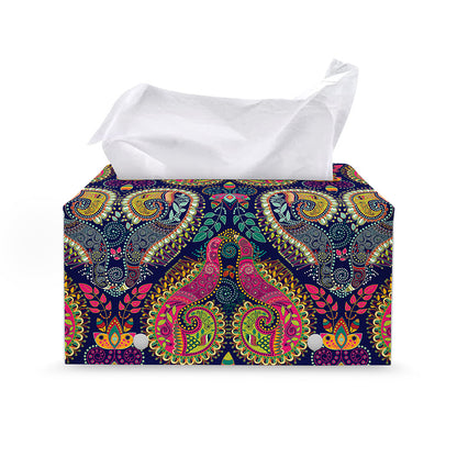 Colorful Boho Paisley Pattern Print Leather Tissue Box Cover