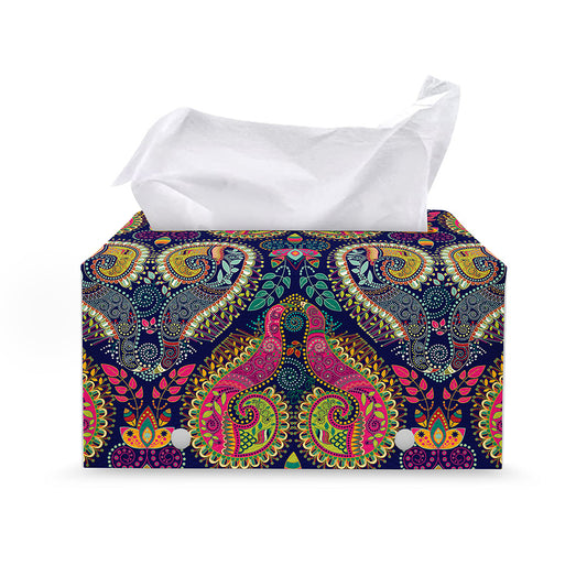 Colorful Boho Paisley Pattern Print Leather Tissue Box Cover
