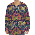 Colorful Boho Paisley Pattern Print Long Sleeve Baseball Jersey