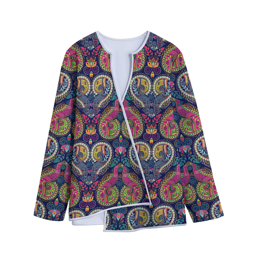 Colorful Boho Paisley Pattern Print Long Sleeve Short Coat