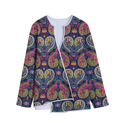 Colorful Boho Paisley Pattern Print Long Sleeve Short Coat
