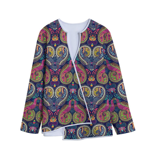 Colorful Boho Paisley Pattern Print Long Sleeve Short Coat