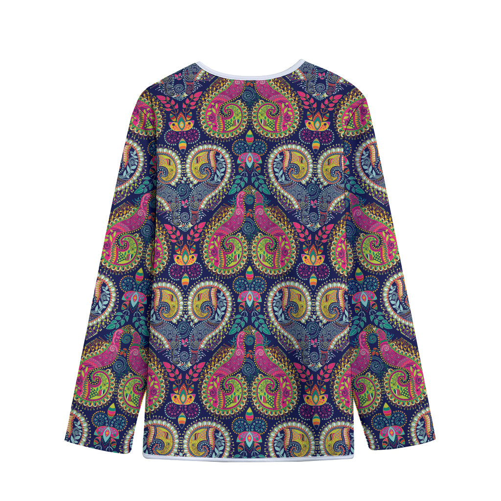 Colorful Boho Paisley Pattern Print Long Sleeve Short Coat