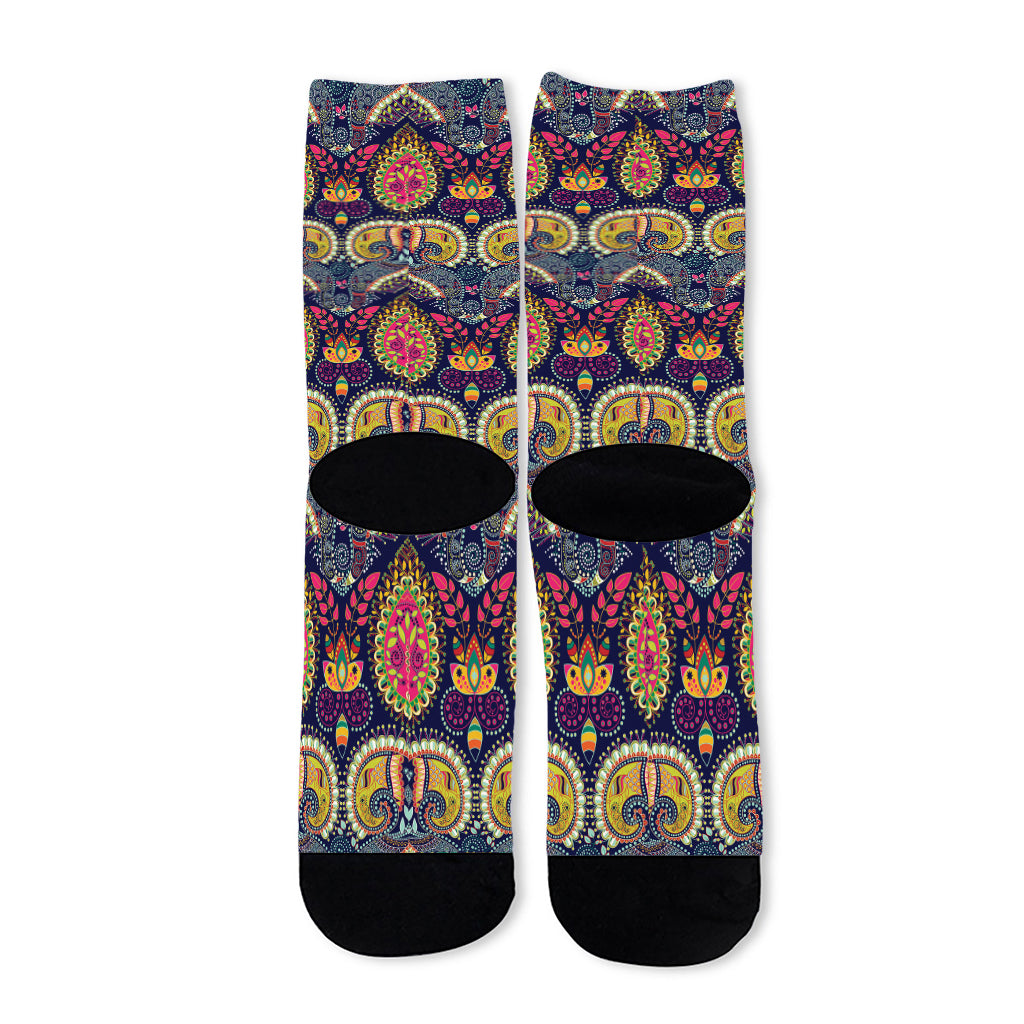 Colorful Boho Paisley Pattern Print Long Socks
