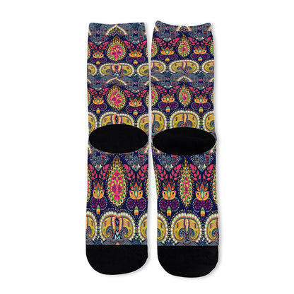 Colorful Boho Paisley Pattern Print Long Socks